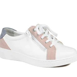 Fly Flot Leather Trainers with Functional Zip - White Multi