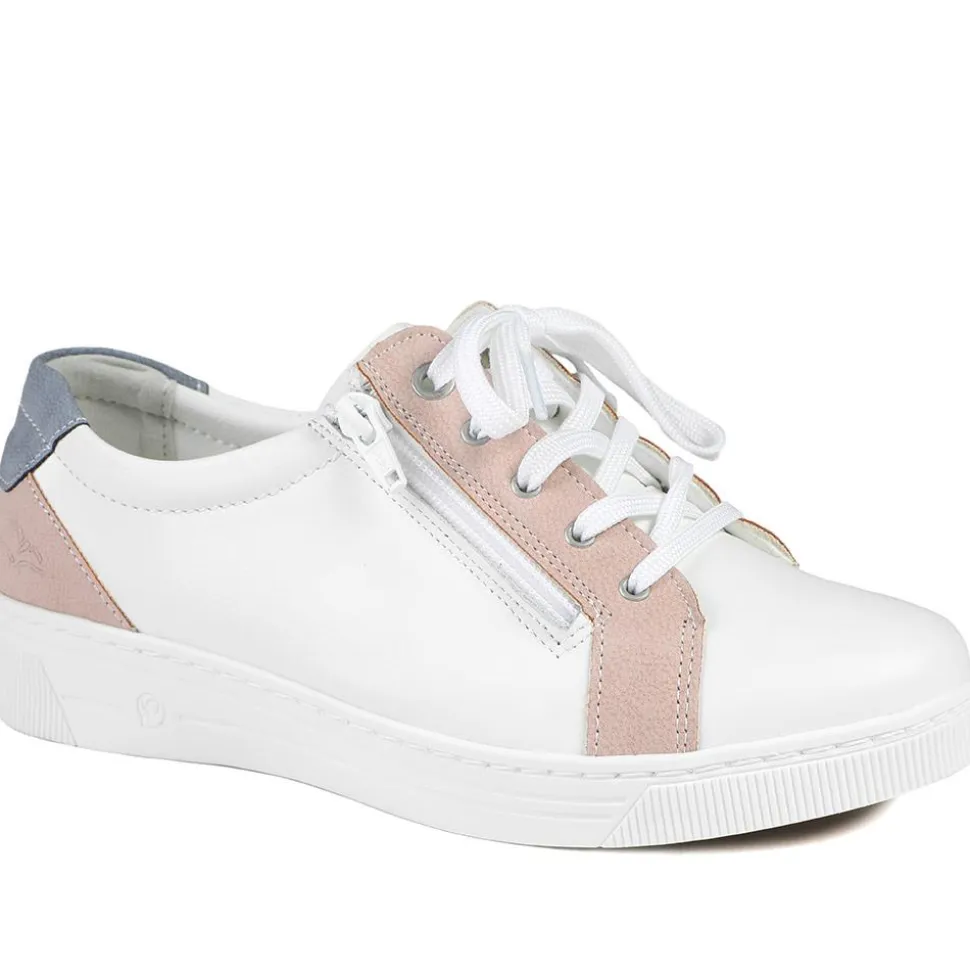 Fly Flot Leather Trainers with Functional Zip - White Multi