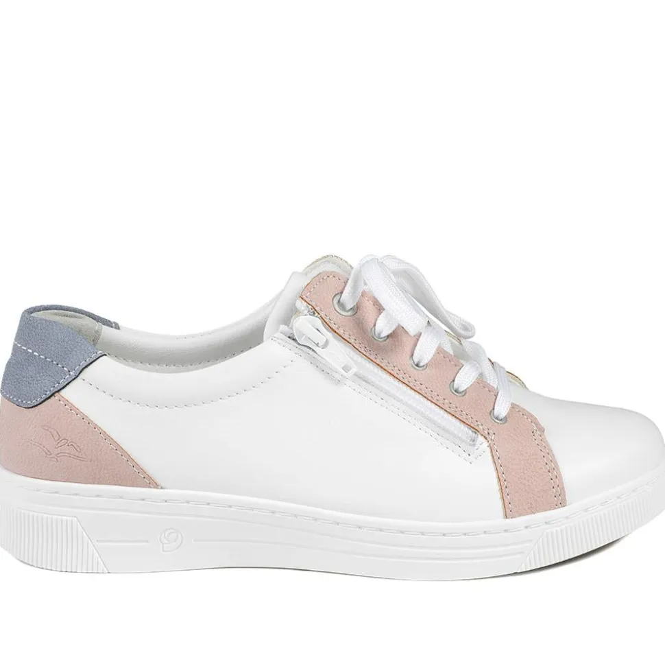 Fly Flot Leather Trainers with Functional Zip - White Multi