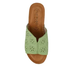 Fly Flot Leather Wedge Heeled Mules - Green