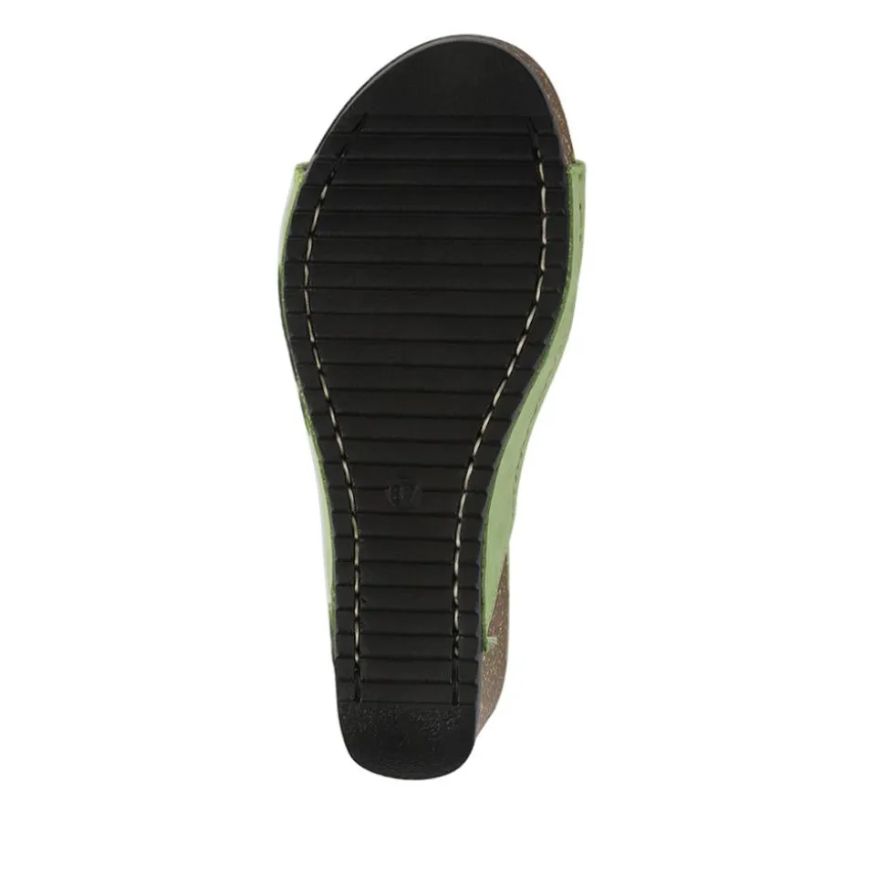 Fly Flot Leather Wedge Heeled Mules - Green