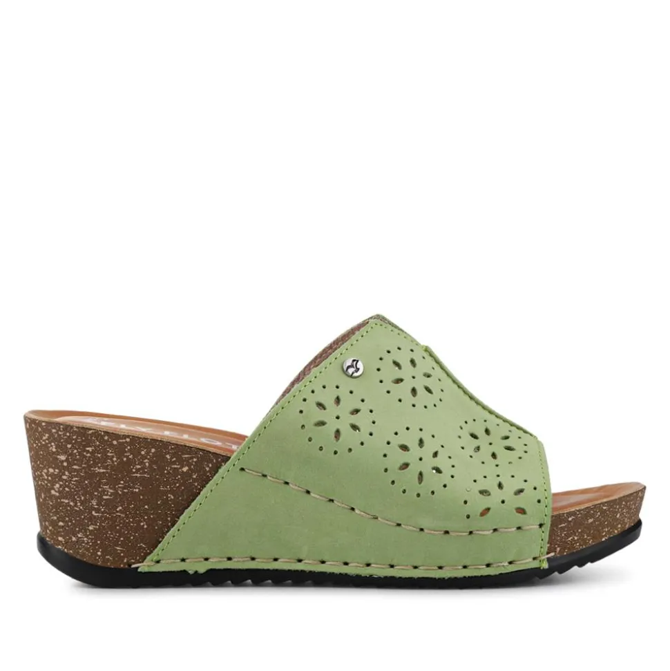 Fly Flot Leather Wedge Heeled Mules - Green