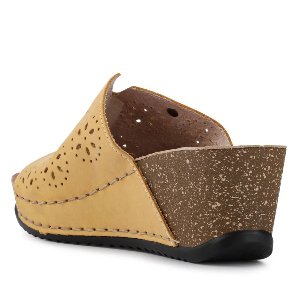 Fly Flot Leather Wedge Heeled Mules - Yellow