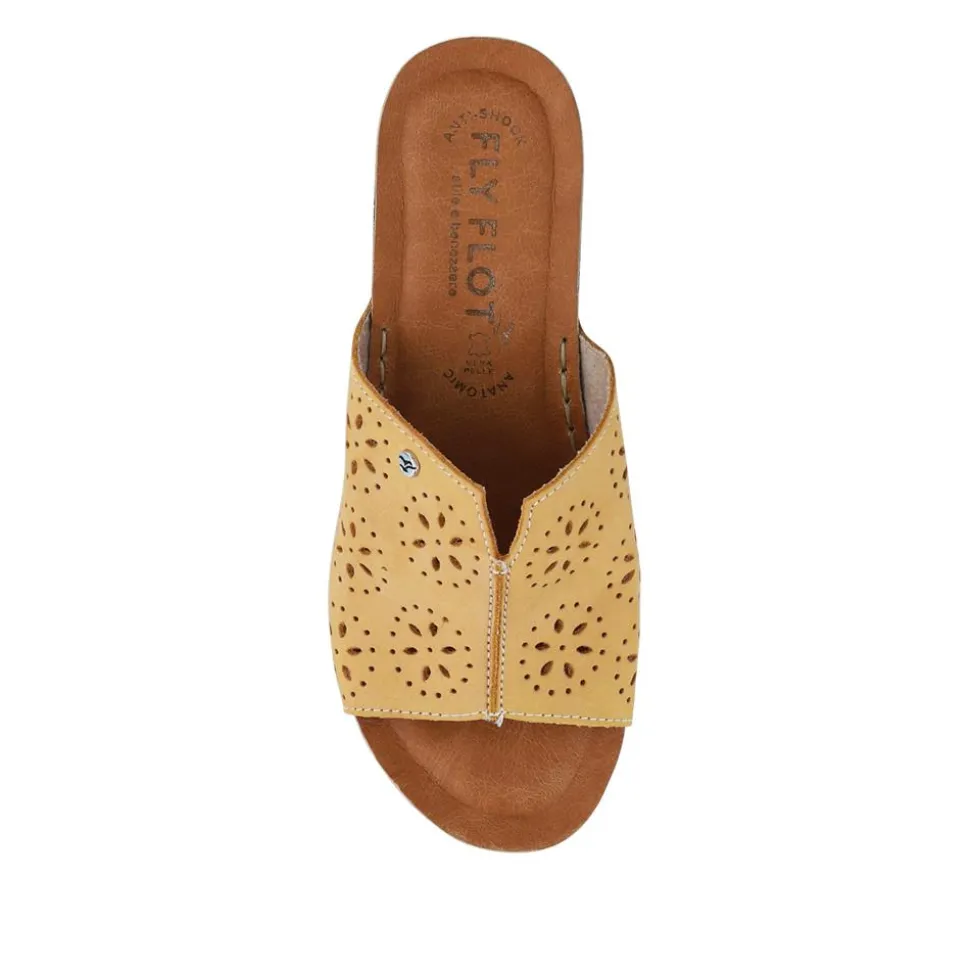 Fly Flot Leather Wedge Heeled Mules - Yellow
