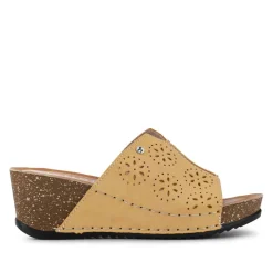 Fly Flot Leather Wedge Heeled Mules - Yellow