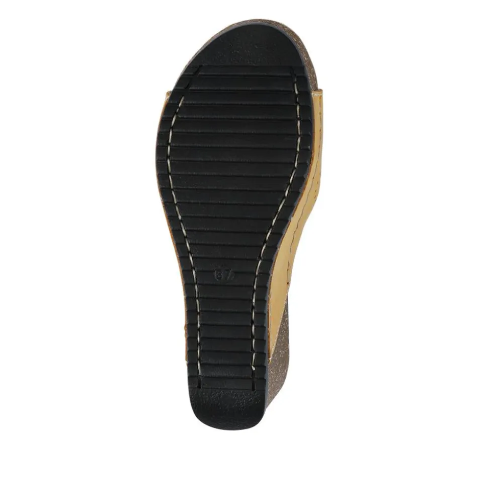Fly Flot Leather Wedge Heeled Mules - Yellow