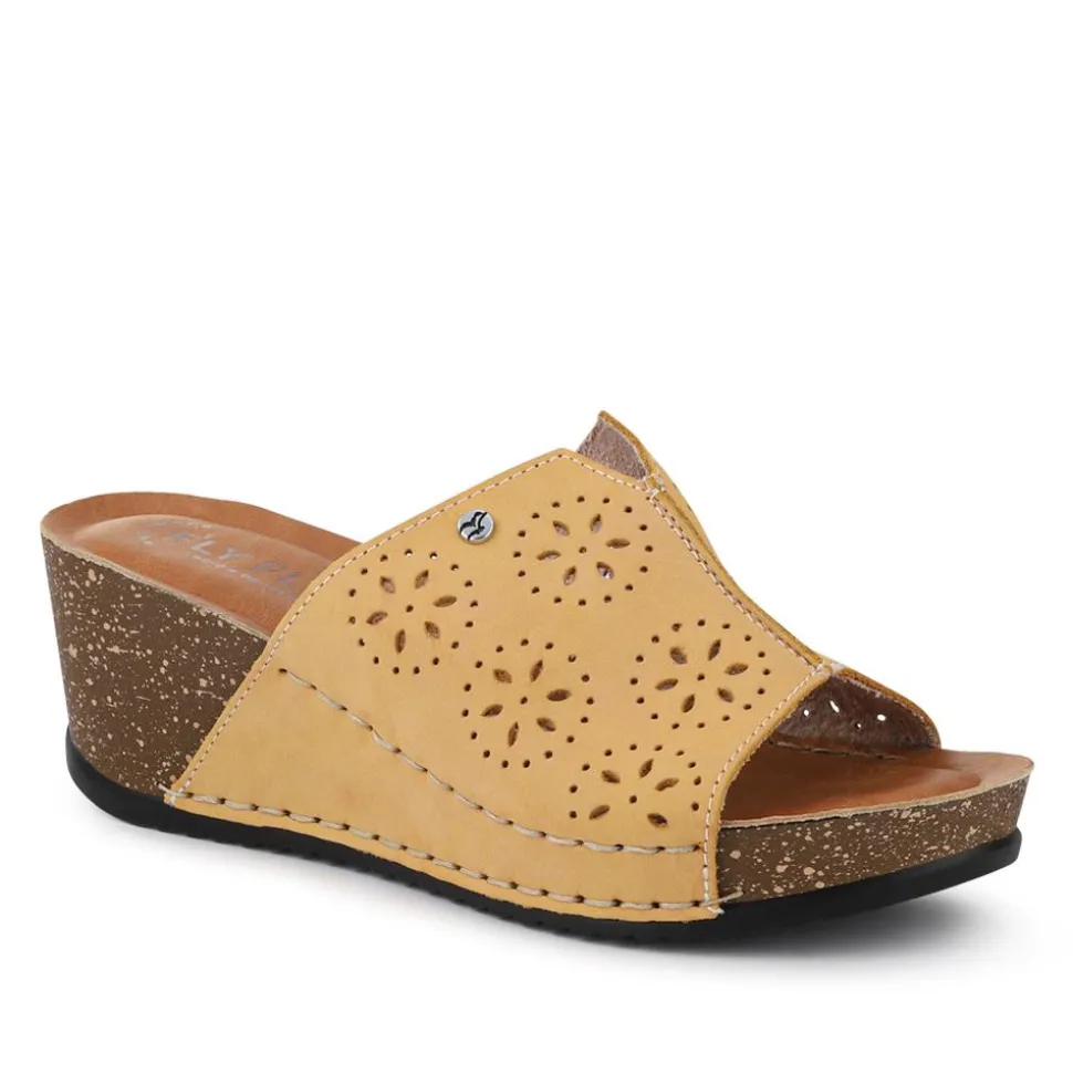 Fly Flot Leather Wedge Heeled Mules - Yellow