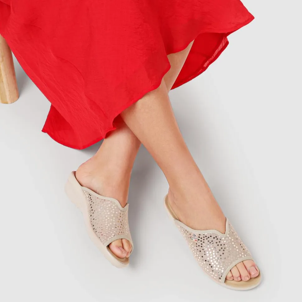 Fly Flot Lightweight Shock Absorbing Leather Mules - Beige