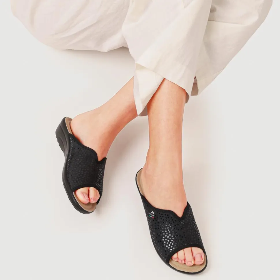 Fly Flot Lightweight Shock Absorbing Leather Mules - Black