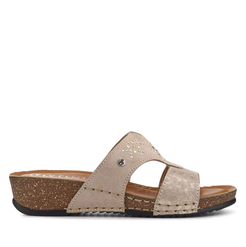 Fly Flot Shock Absorbing Leather Wedge Mules - Beige