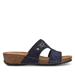 Fly Flot Shock Absorbing Leather Wedge Mules - Blue