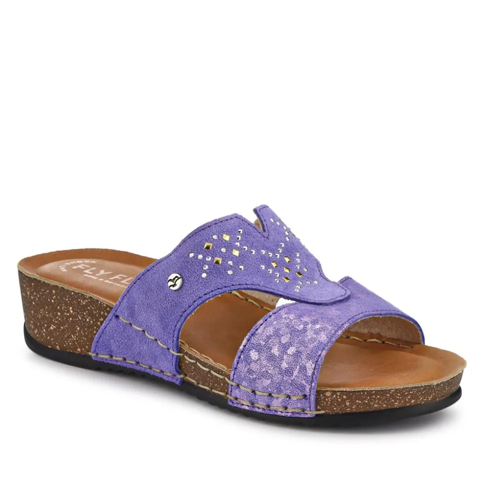 Fly Flot Shock Absorbing Leather Wedge Mules - Purple