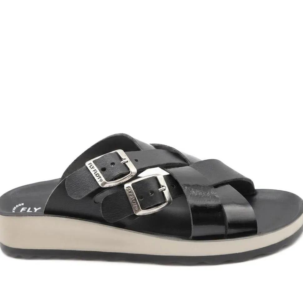 Fly Flot Strappy Dual Buckle Slip On Sandals - Black