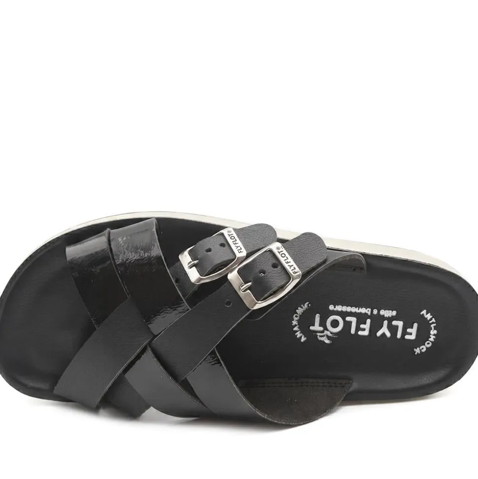 Fly Flot Strappy Dual Buckle Slip On Sandals - Black