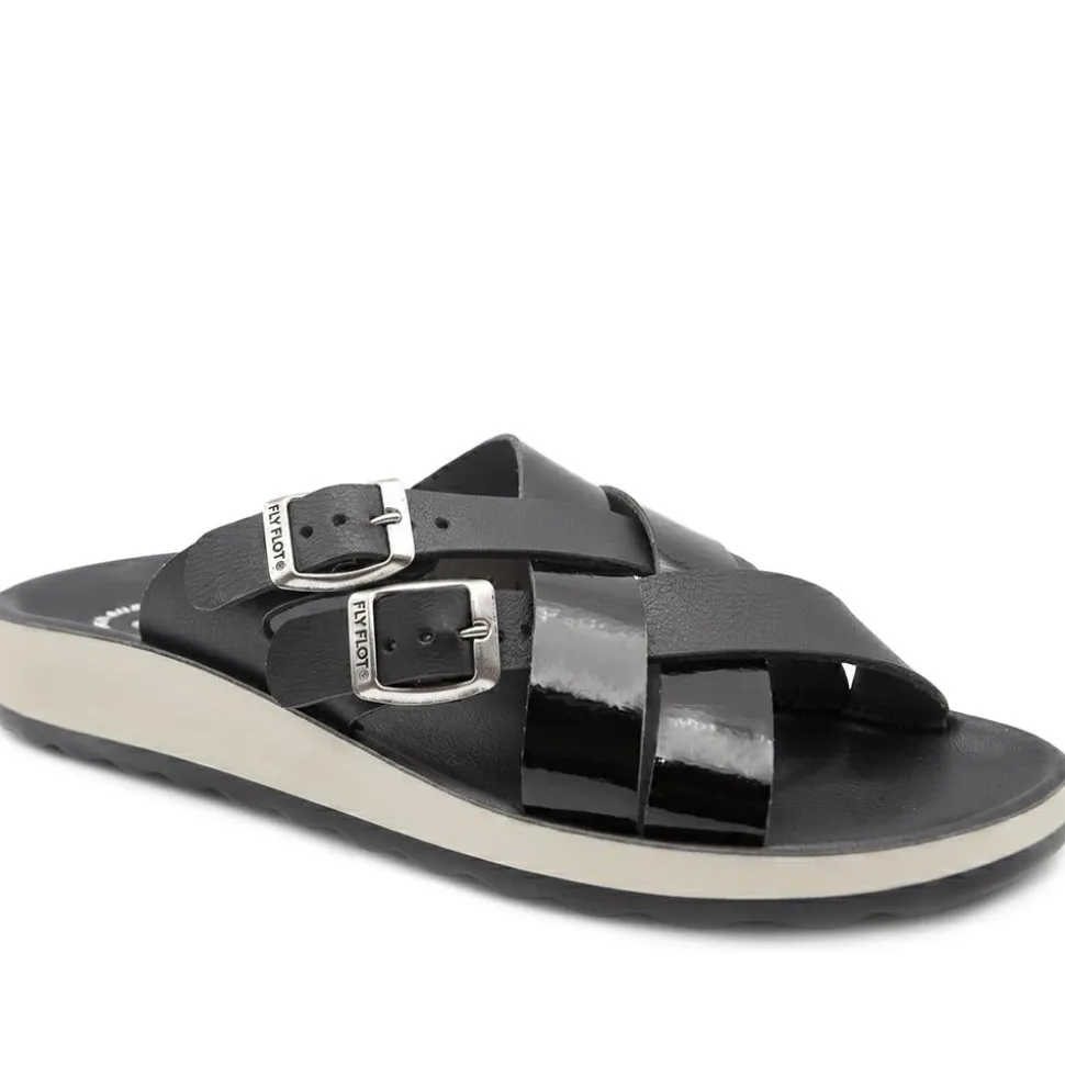 Fly Flot Strappy Dual Buckle Slip On Sandals - Black