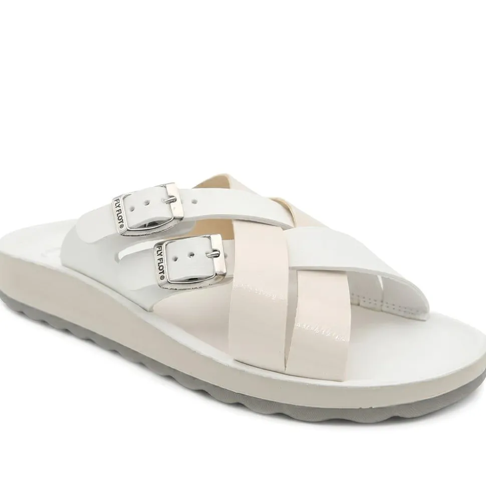 Fly Flot Strappy Dual Buckle Slip On Sandals - Ivory