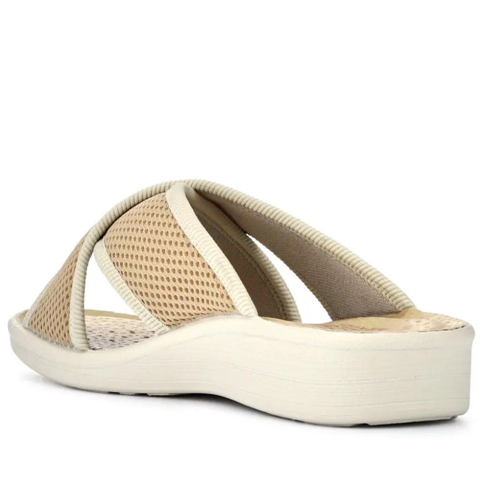 Fly Flot Strappy Leather Self-Moulding Mules - Beige