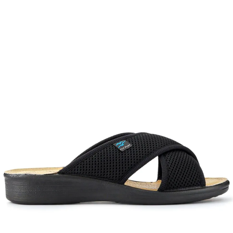 Fly Flot Strappy Leather Self-Moulding Mules - Black
