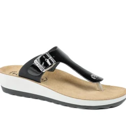 Fly Flot Toe Post Sandals - Black Patent