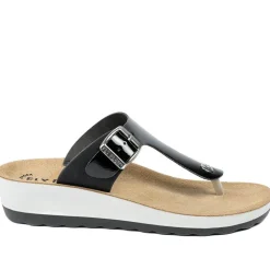 Fly Flot Toe Post Sandals - Black Patent