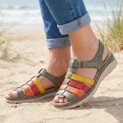 Fly Flot Touch Fasten Leather Sandals - Green-Multi