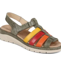 Fly Flot Touch Fasten Leather Sandals - Green-Multi