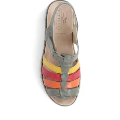Fly Flot Touch Fasten Leather Sandals - Green-Multi