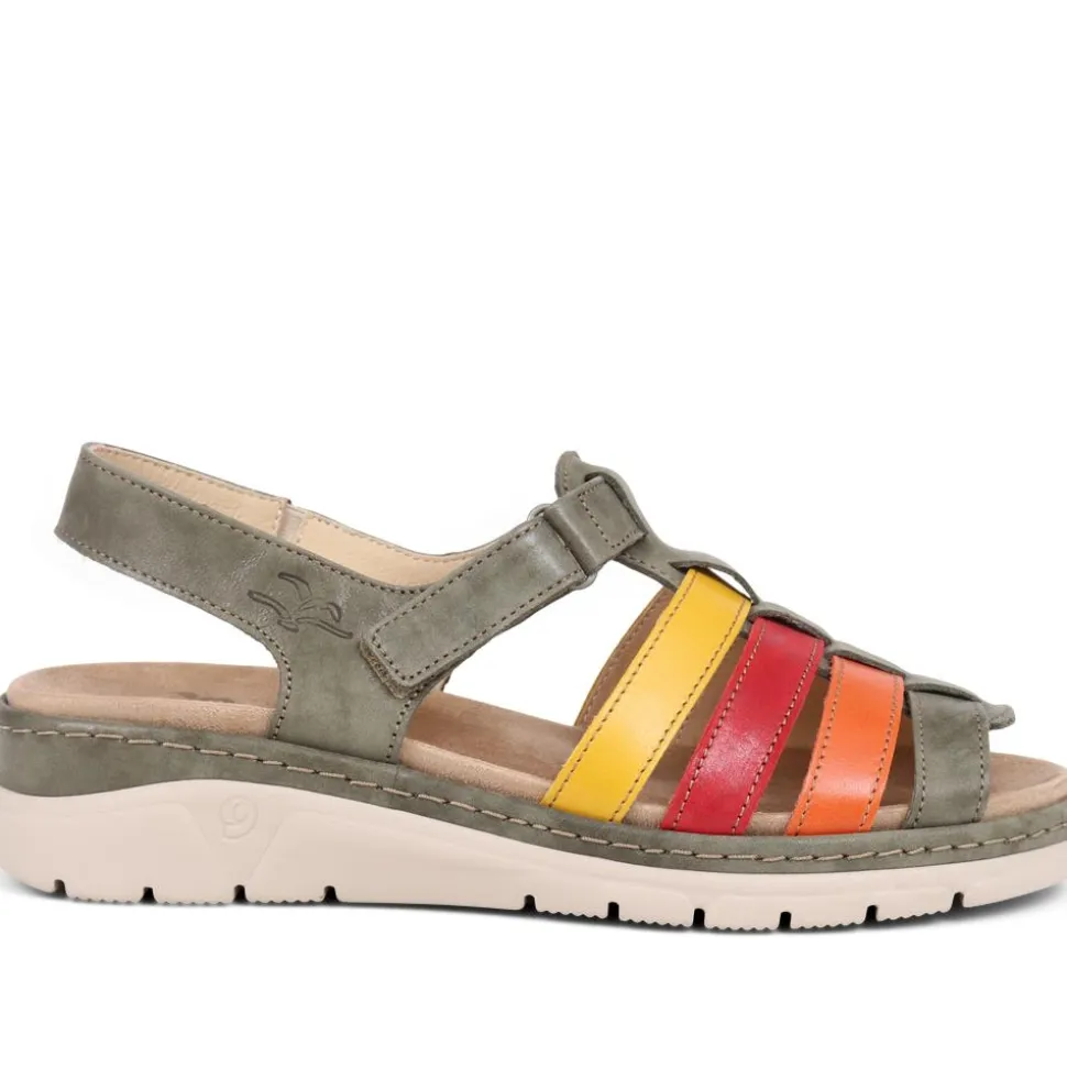 Fly Flot Touch Fasten Leather Sandals - Green-Multi