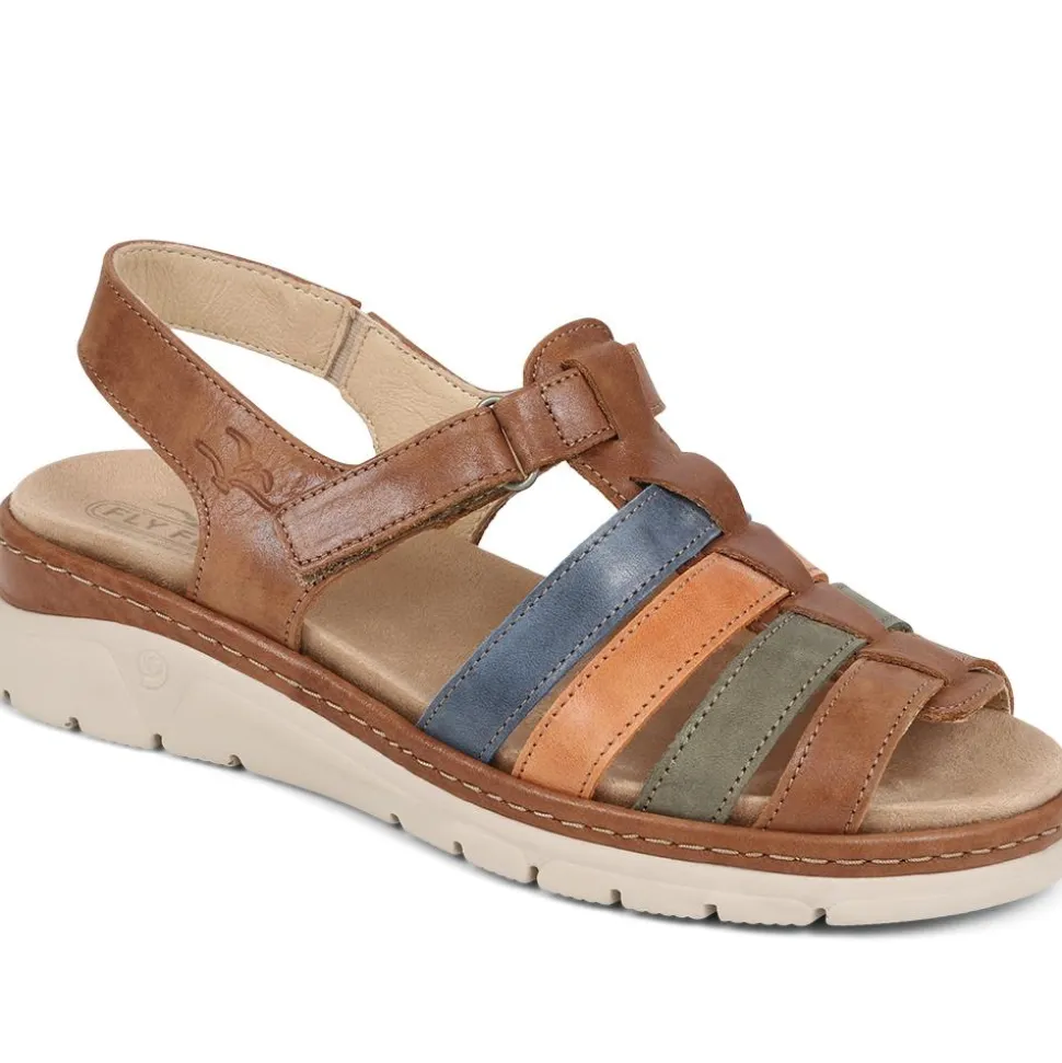 Fly Flot Touch Fasten Leather Sandals - Tan Multi
