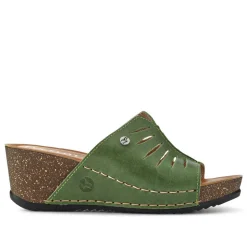 Fly Flot Wedge Heeled Mule Sandals - Green