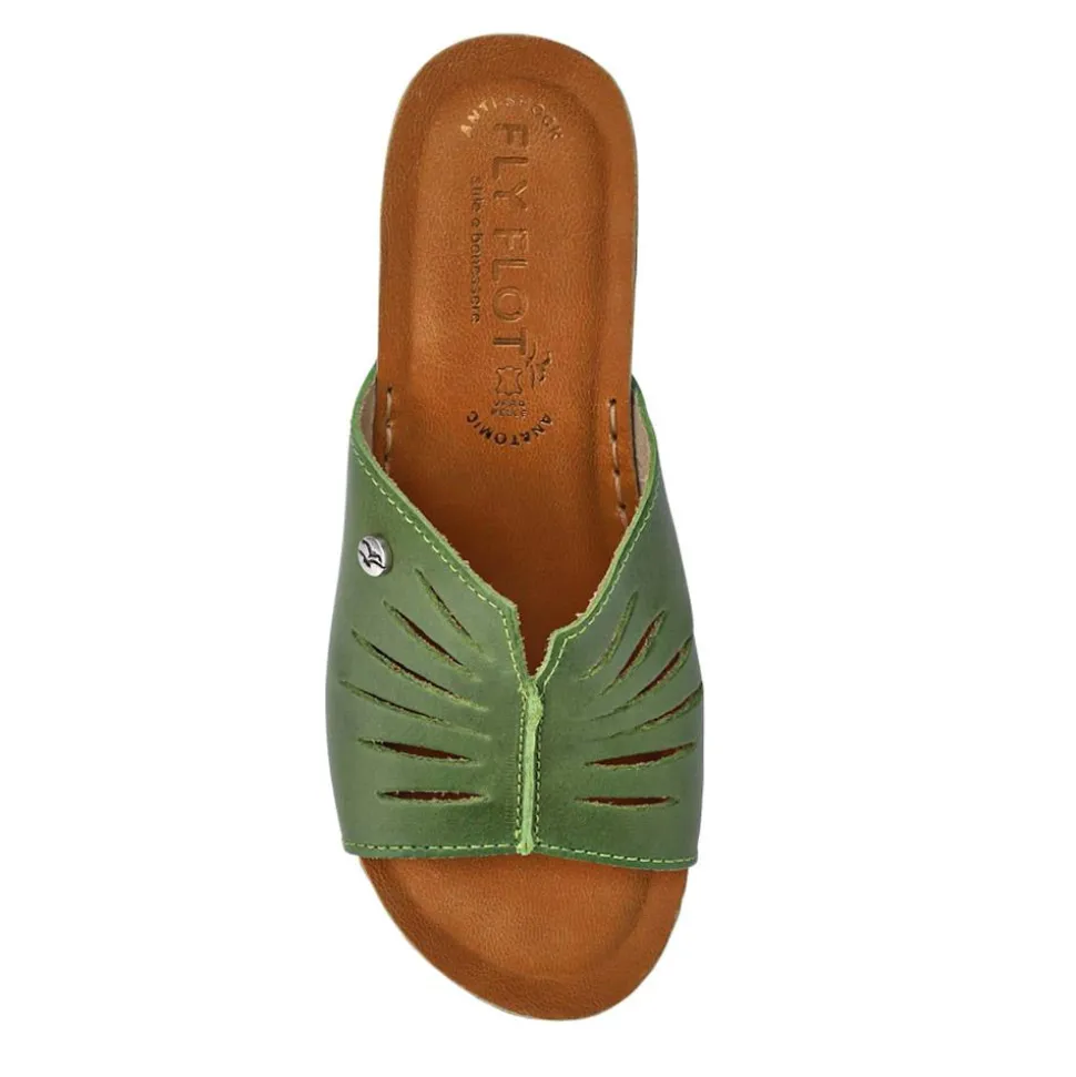 Fly Flot Wedge Heeled Mule Sandals - Green