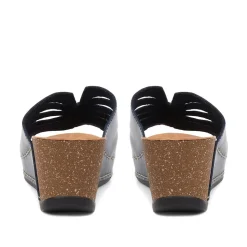 Fly Flot Wedge Heeled Mule Sandals - Navy