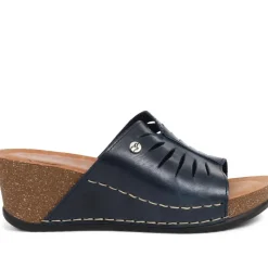 Fly Flot Wedge Heeled Mule Sandals - Navy