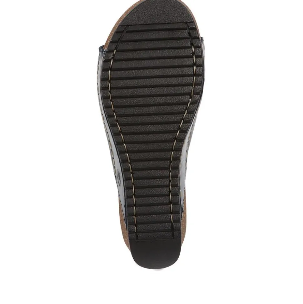 Fly Flot Wedge Heeled Mule Sandals - Navy