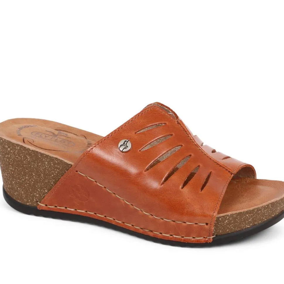 Fly Flot Wedge Heeled Mule Sandals - Tan