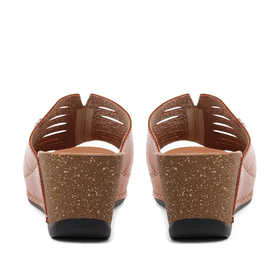 Fly Flot Wedge Heeled Mule Sandals - Tan
