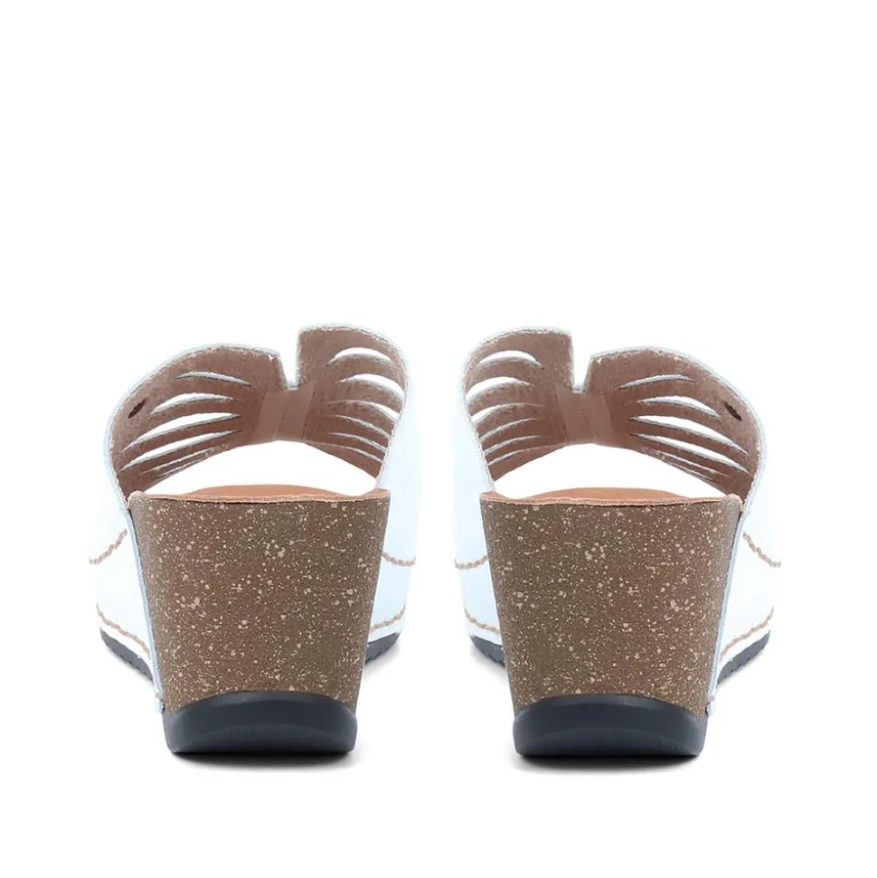 Fly Flot Wedge Heeled Mule Sandals - White