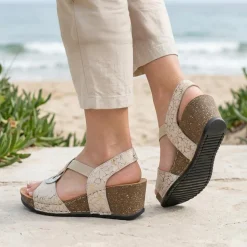 Fly Flot Wedge Heel Slingback Sandals - Beige