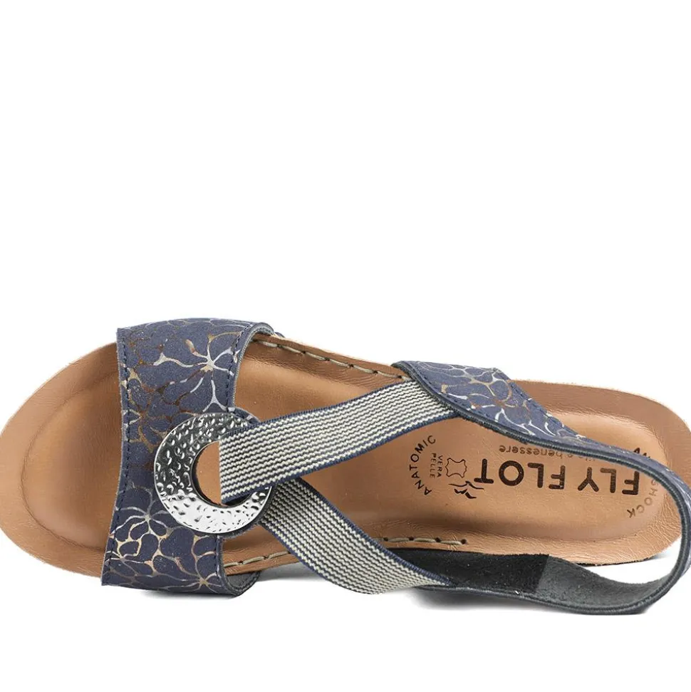 Fly Flot Wedge Heel Slingback Sandals - Navy