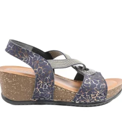 Fly Flot Wedge Heel Slingback Sandals - Navy