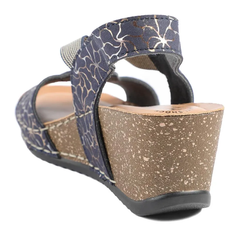 Fly Flot Wedge Heel Slingback Sandals - Navy