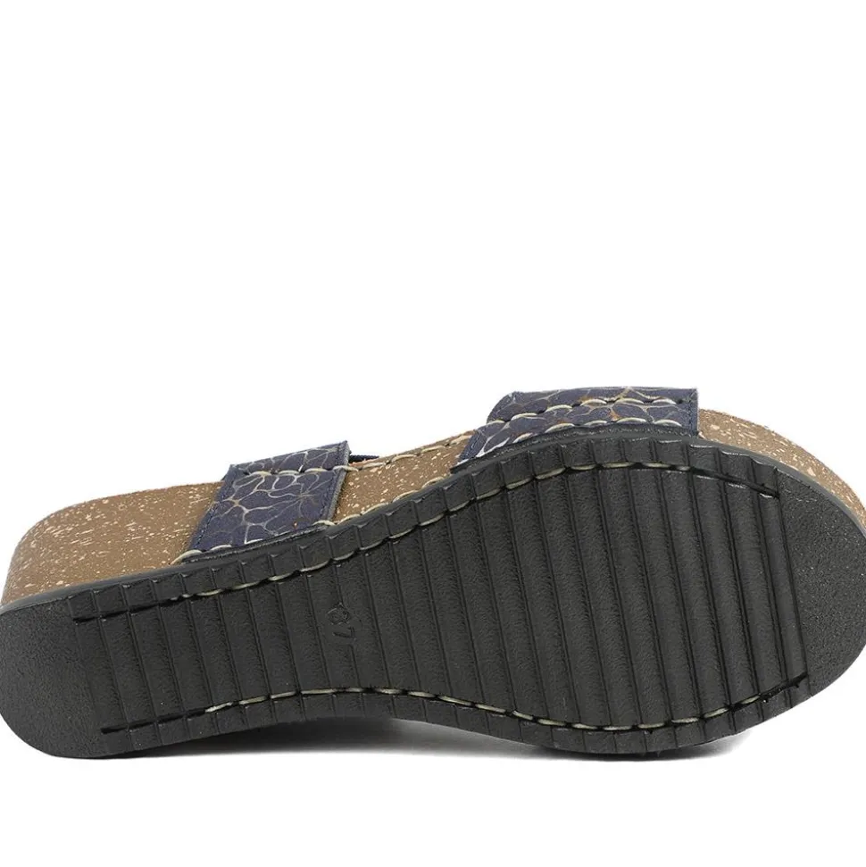 Fly Flot Wedge Heel Slingback Sandals - Navy