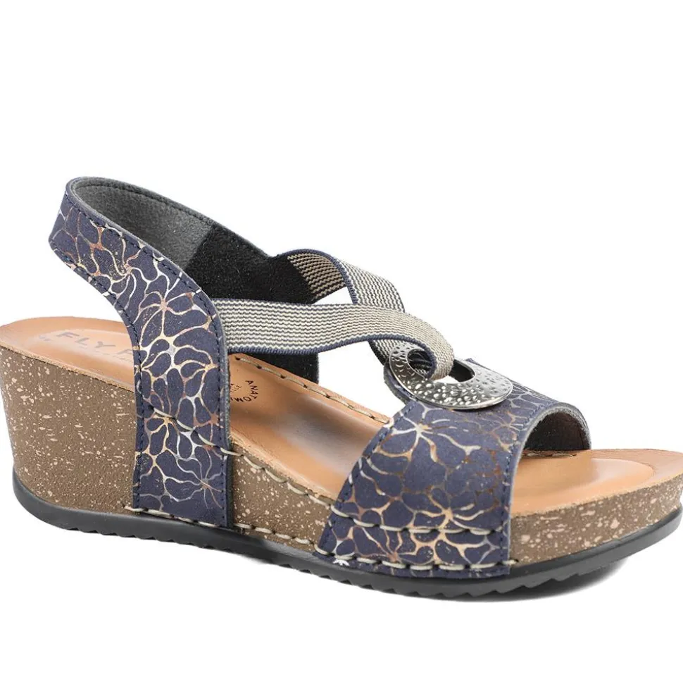 Fly Flot Wedge Heel Slingback Sandals - Navy