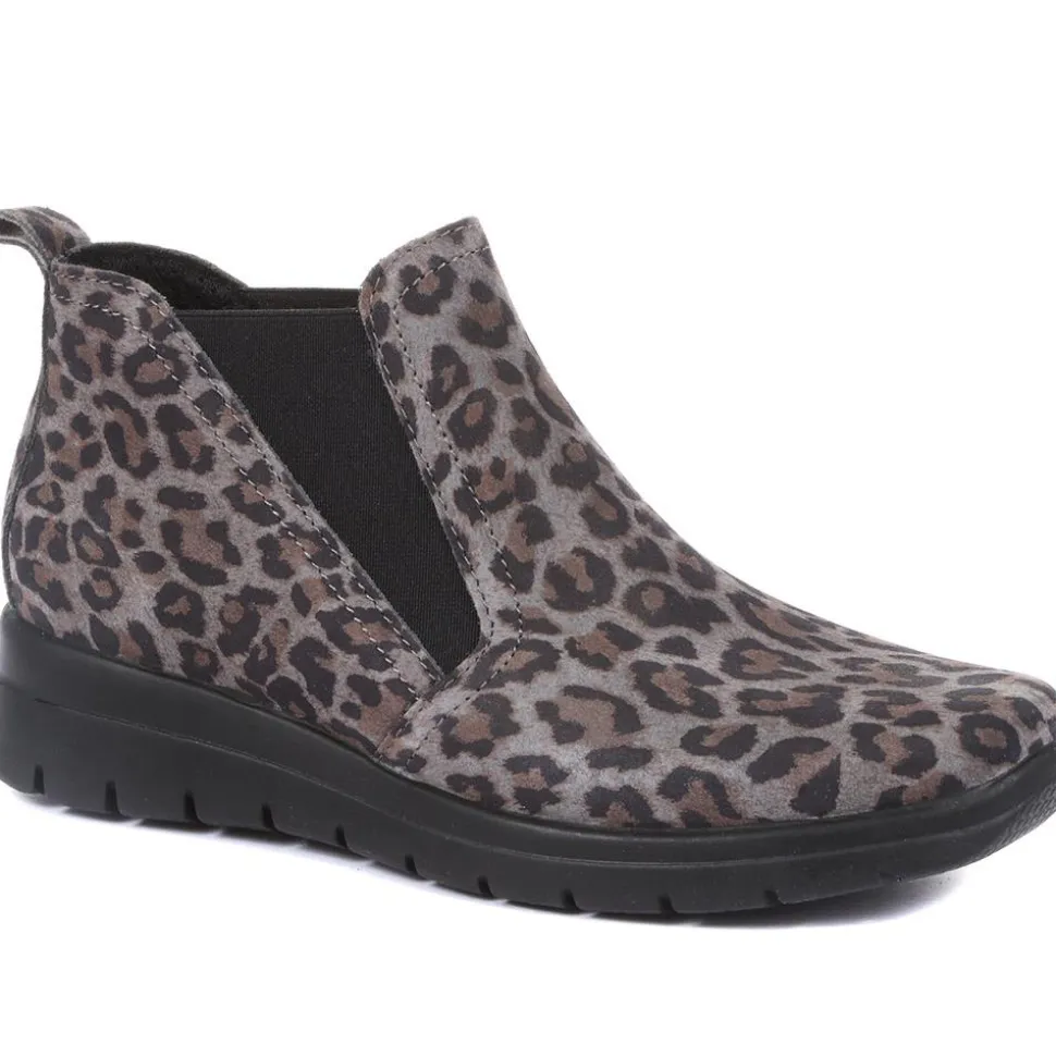 Fly Flot Wide Fit Leopard Print Chelsea Boots - Grey Leopard
