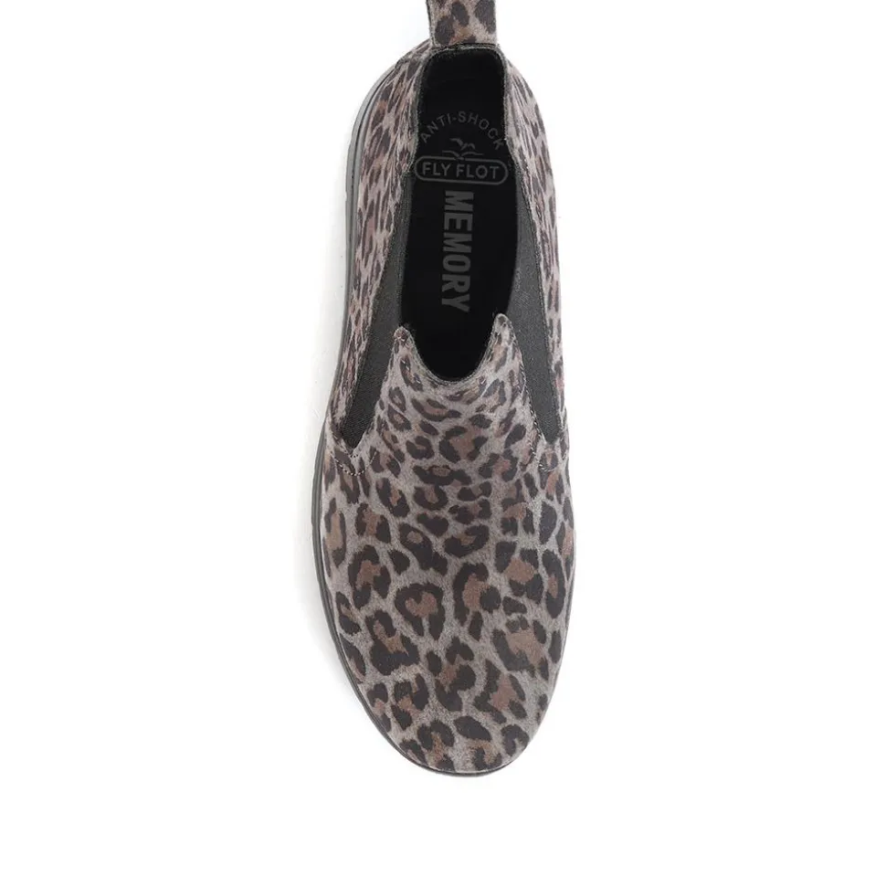 Fly Flot Wide Fit Leopard Print Chelsea Boots - Grey Leopard
