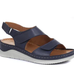 Fully Adjustable Leather Sandals - Navy