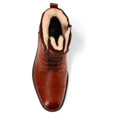 Fur-Cuffed Lace-Up Boots - Brown