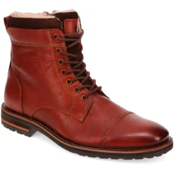 Fur-Cuffed Lace-Up Boots - Brown