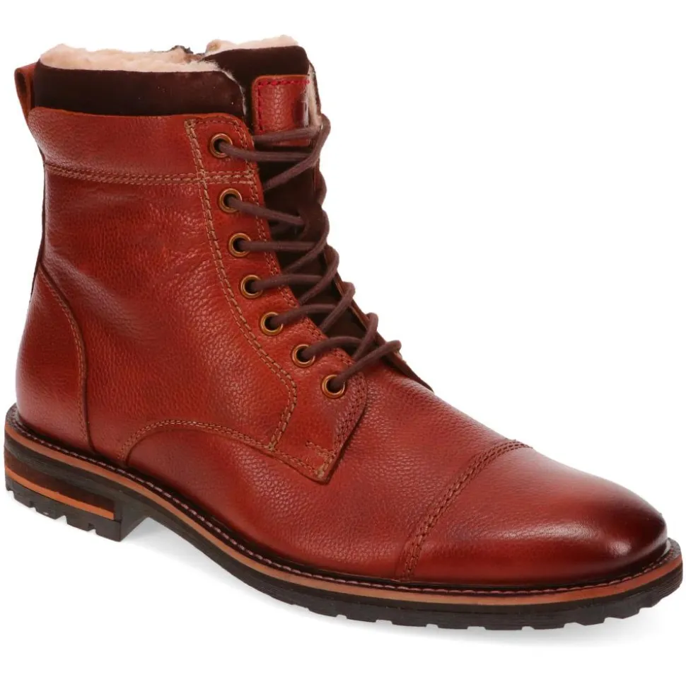 Fur-Cuffed Lace-Up Boots - Brown