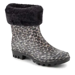 Fur Cuff Warm Lined Ankle Wellies - Leopard